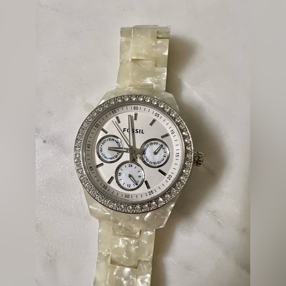 RARE Fossil Stella model ES2790 crystal accent resin analog quartz watch - Picture 4 of 9